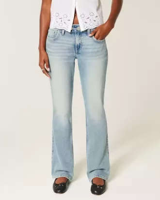 Niedrige Bootcut-Jeans mit mittlerer Waschung und Schmetterlingsstickerei