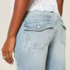 Niedrige Bootcut-Jeans mit mittlerer Waschung und Schmetterlingsstickerei