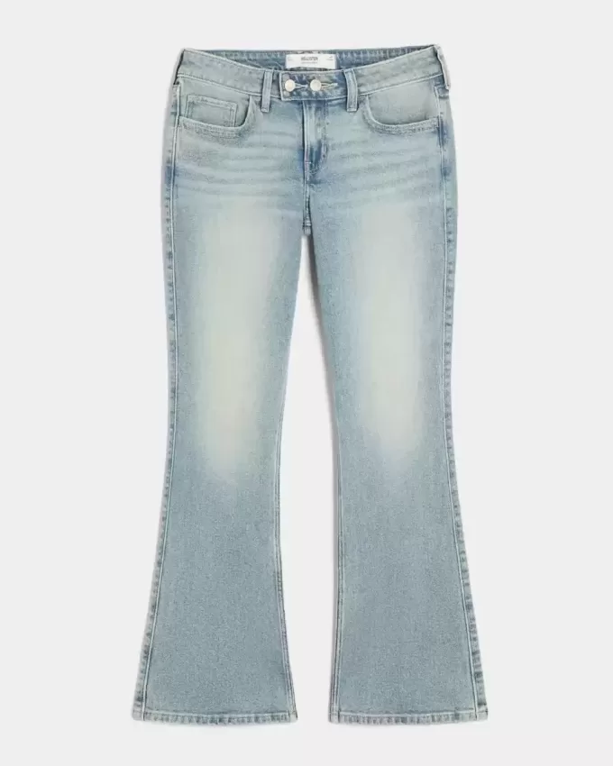 Niedrige Bootcut-Jeans mit mittlerer Waschung und Schmetterlingsstickerei
