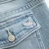Niedrige Bootcut-Jeans mit mittlerer Waschung und Schmetterlingsstickerei