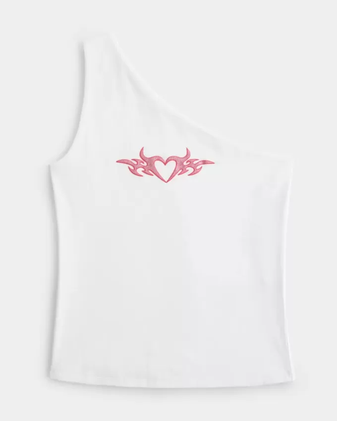 One-Shoulder-Tanktop mit Herz-Grafik One-Shoulder-Tanktop mit Herz-Grafik