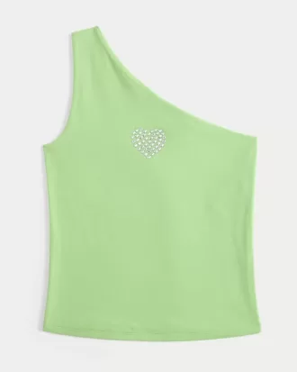 One-Shoulder-Tanktop mit Herz-Grafik