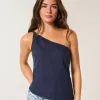 One-Shoulder-Top aus Leinenmischung