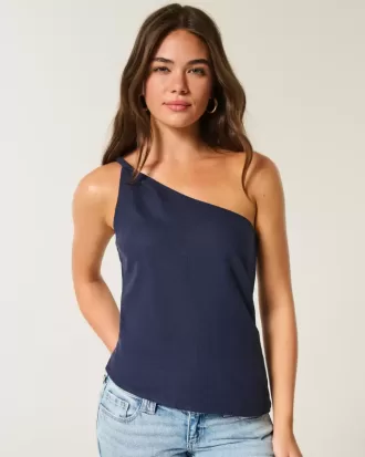 One-Shoulder-Top aus Leinenmischung