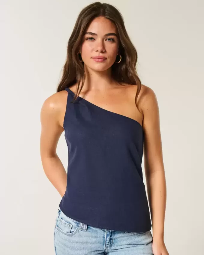One-Shoulder-Top aus Leinenmischung