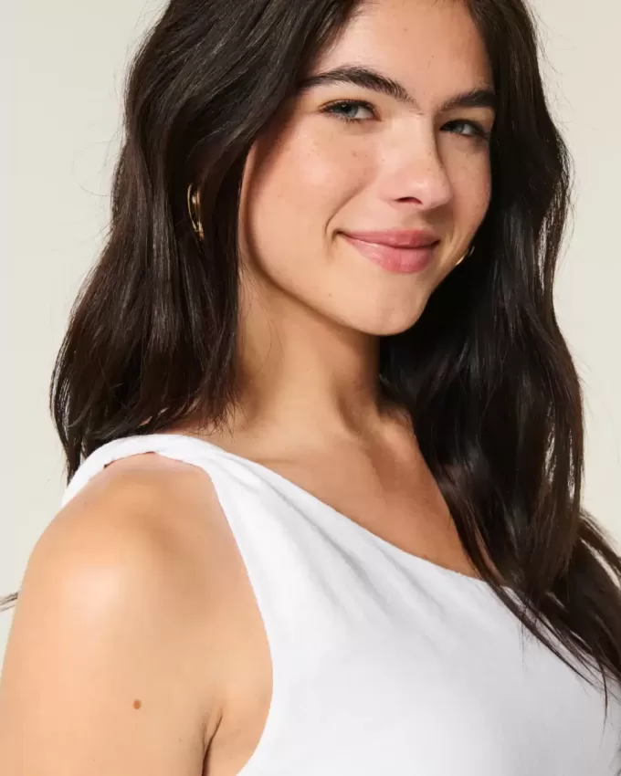 One-Shoulder-Top aus Leinenmischung
