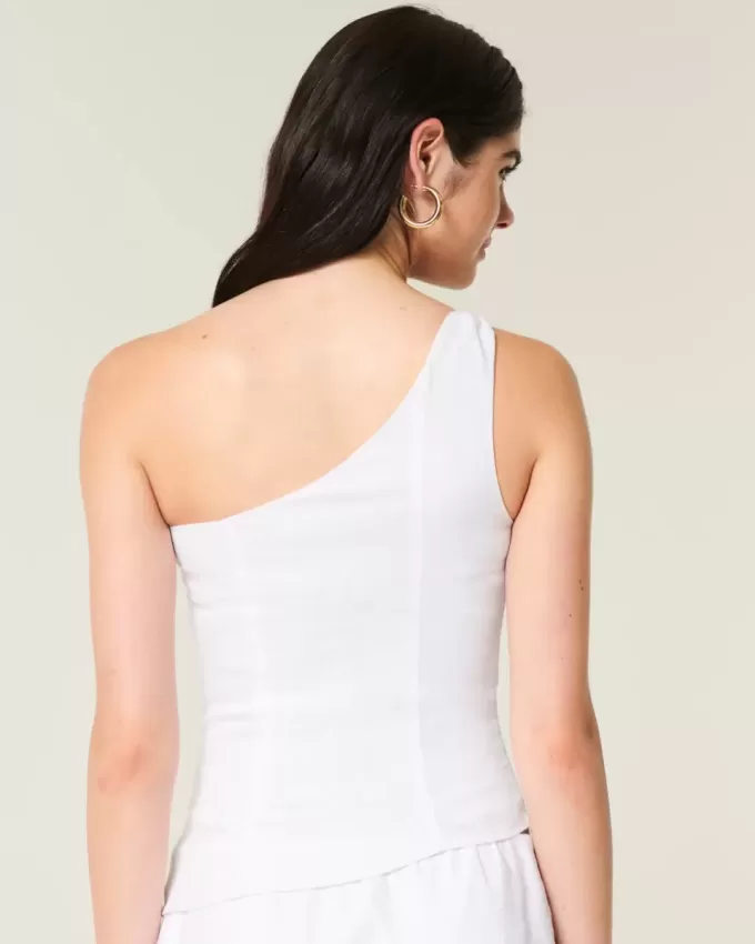 One-Shoulder-Top aus Leinenmischung