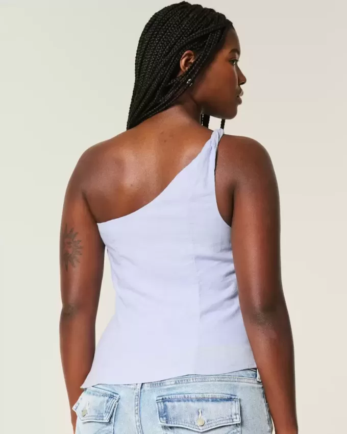 One-Shoulder-Top aus Leinenmischung