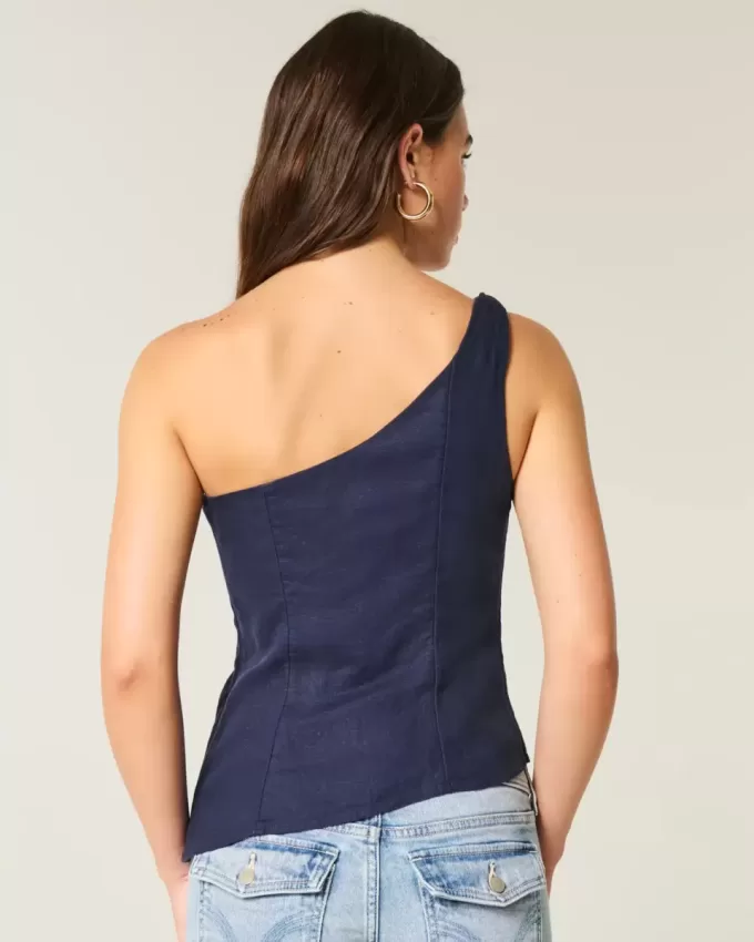One-Shoulder-Top aus Leinenmischung
