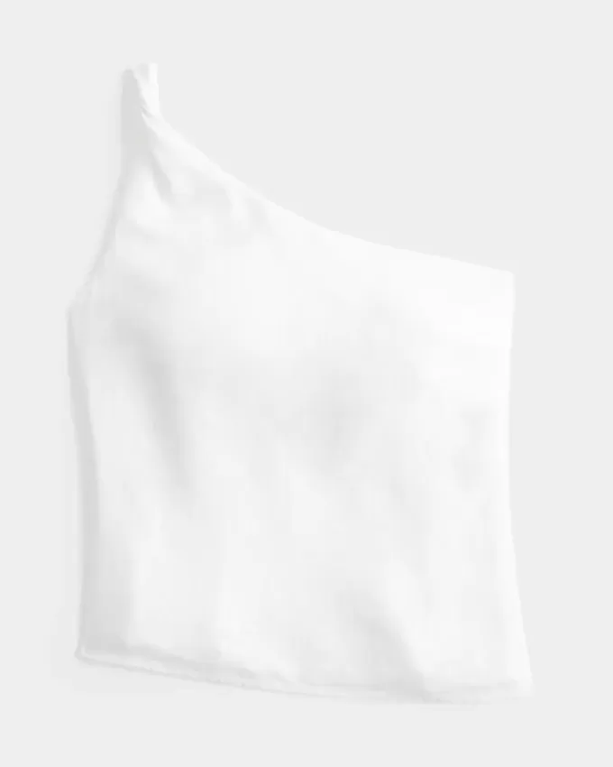 One-Shoulder-Top aus Leinenmischung