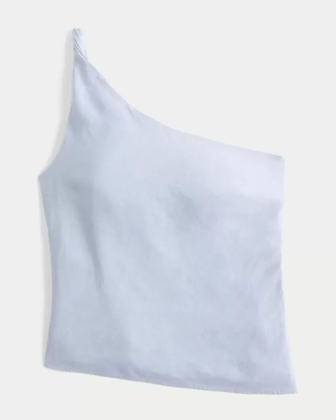 One-Shoulder-Top aus Leinenmischung