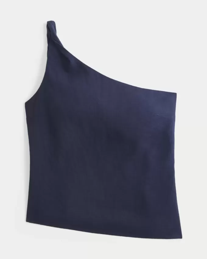 One-Shoulder-Top aus Leinenmischung