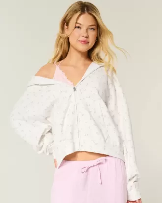 Oversize-Hoodie mit Reißverschluss und Blumenmuster