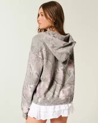 Oversize-Kapuzenpullover mit Camouflage-Muster und Reißverschluss