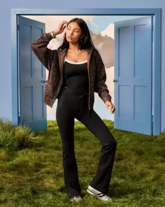 Oversize-Kapuzenpullover mit Reißverschluss und Leopardenmuster