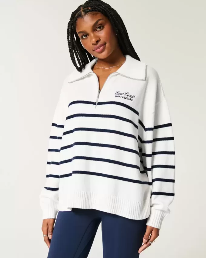 Oversize-Pullover mit Grafik und halbem Reißverschluss Oversize-Pullover mit Grafik und halbem Reißverschluss