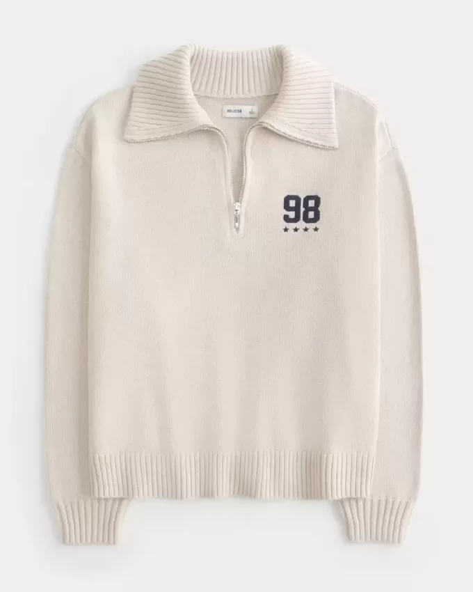 Oversize-Pullover mit Grafik und halbem Reißverschluss
