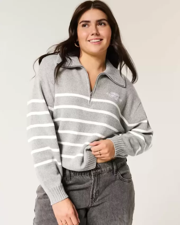 Oversize-Pullover mit Grafik und halbem Reißverschluss