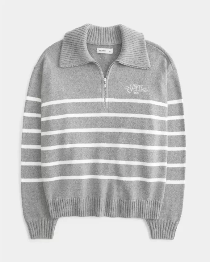 Oversize-Pullover mit Grafik und halbem Reißverschluss