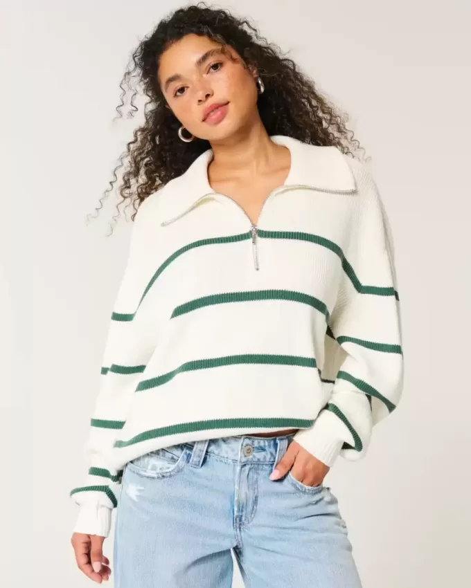 Oversize-Pullover mit halbem Reißverschluss Oversize-Pullover mit halbem Reißverschluss