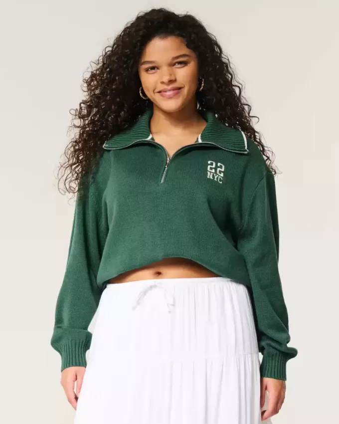 Oversize-Pullover mit NYC-Grafik und halbem Reißverschluss