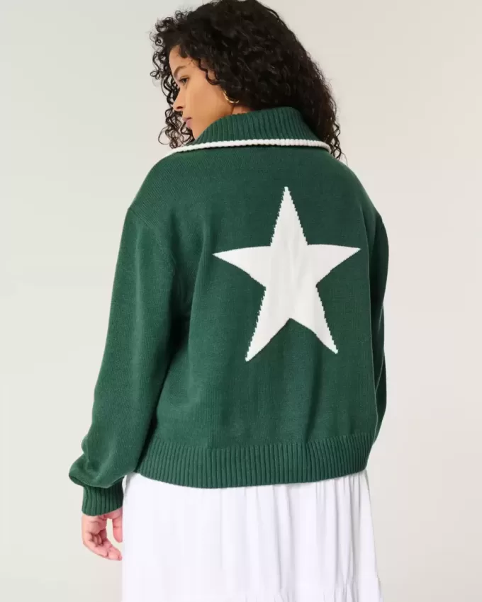 Oversize-Pullover mit NYC-Grafik und halbem Reißverschluss