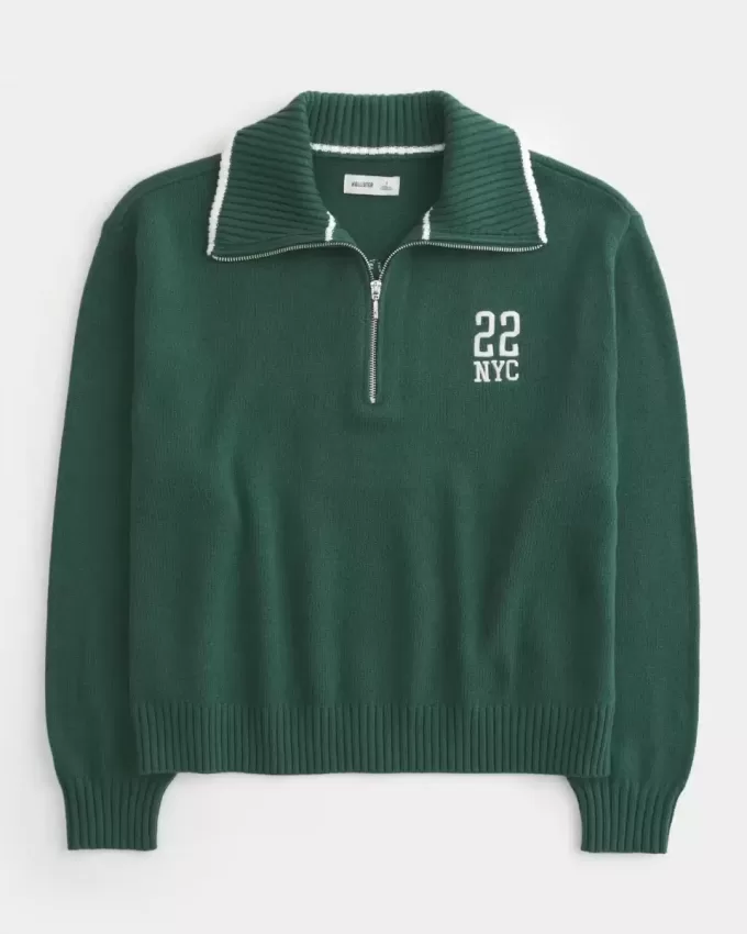 Oversize-Pullover mit NYC-Grafik und halbem Reißverschluss