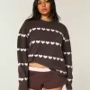 Oversize-Pullover mit Rundhalsausschnitt und Herzmuster