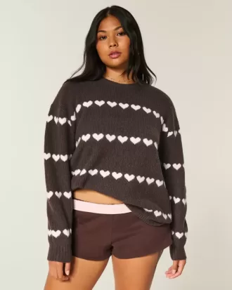 Oversize-Pullover mit Rundhalsausschnitt und Herzmuster