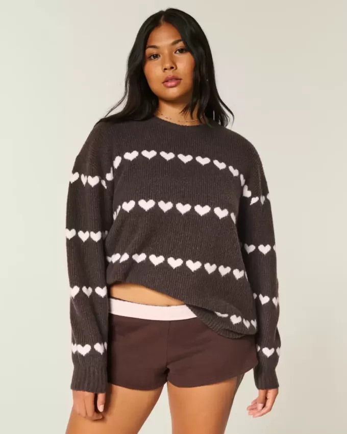 Oversize-Pullover mit Rundhalsausschnitt und Herzmuster
