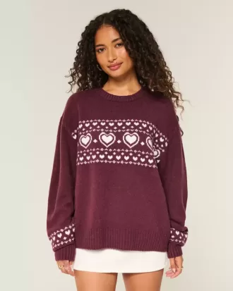 Oversize-Pullover mit Rundhalsausschnitt und Herzmuster