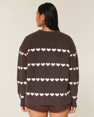 Oversize-Pullover mit Rundhalsausschnitt und Herzmuster
