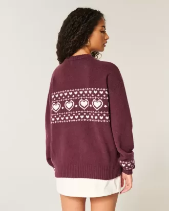 Oversize-Pullover mit Rundhalsausschnitt und Herzmuster