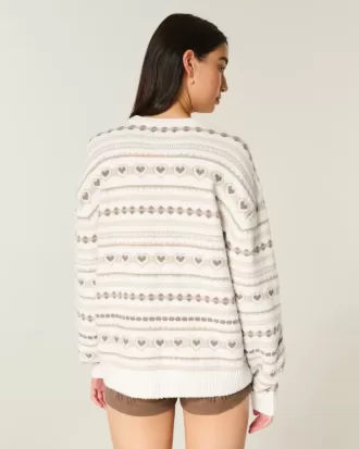 Oversize-Pullover mit Rundhalsausschnitt und Herzmuster