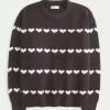 Oversize-Pullover mit Rundhalsausschnitt und Herzmuster