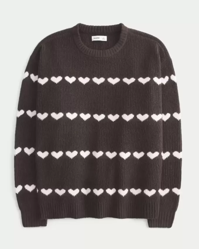Oversize-Pullover mit Rundhalsausschnitt und Herzmuster