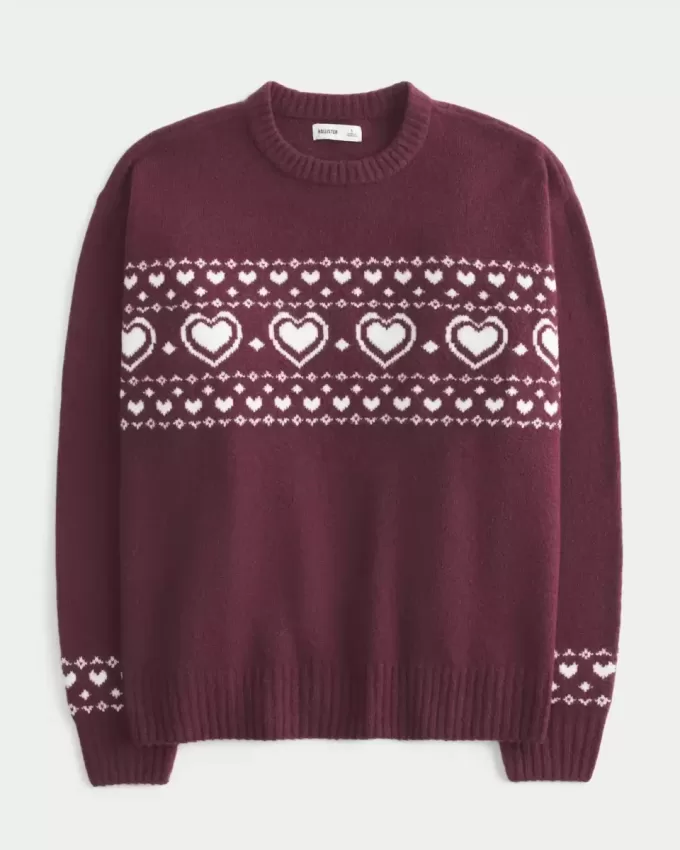 Oversize-Pullover mit Rundhalsausschnitt und Herzmuster