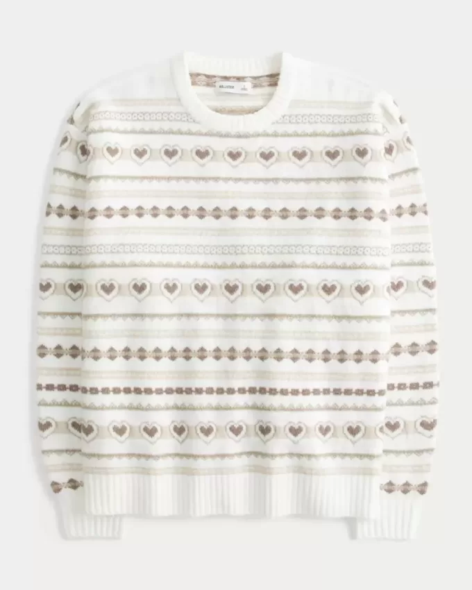 Oversize-Pullover mit Rundhalsausschnitt und Herzmuster Oversize-Pullover mit Rundhalsausschnitt und Herzmuster
