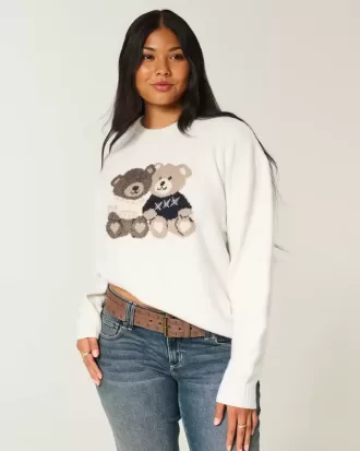 Oversize-Pullover mit Rundhalsausschnitt und Teddybär-Grafik