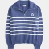 Oversize-Pullover mit Zahlengrafik und halbem Reißverschluss