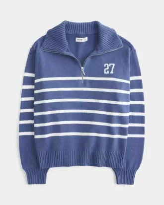 Oversize-Pullover mit Zahlengrafik und halbem Reißverschluss
