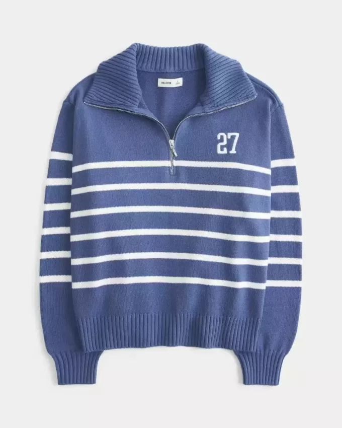 Oversize-Pullover mit Zahlengrafik und halbem Reißverschluss