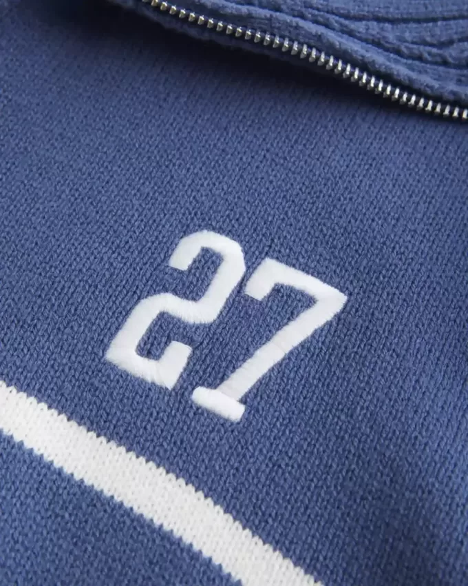 Oversize-Pullover mit Zahlengrafik und halbem Reißverschluss