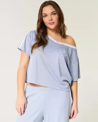Oversize-Schulterfreies Trikot mit College-Grafik