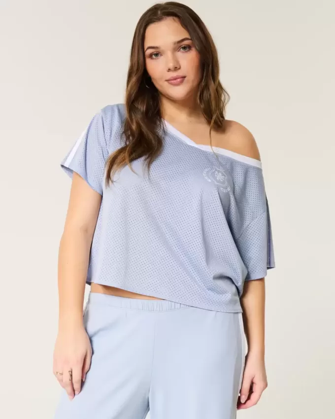 Oversize-Schulterfreies Trikot mit College-Grafik