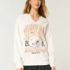 Oversize-Sweatshirt mit Grafik und eingekerbtem Ausschnitt der University of Texas
