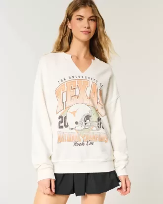 Oversize-Sweatshirt mit Grafik und eingekerbtem Ausschnitt der University of Texas