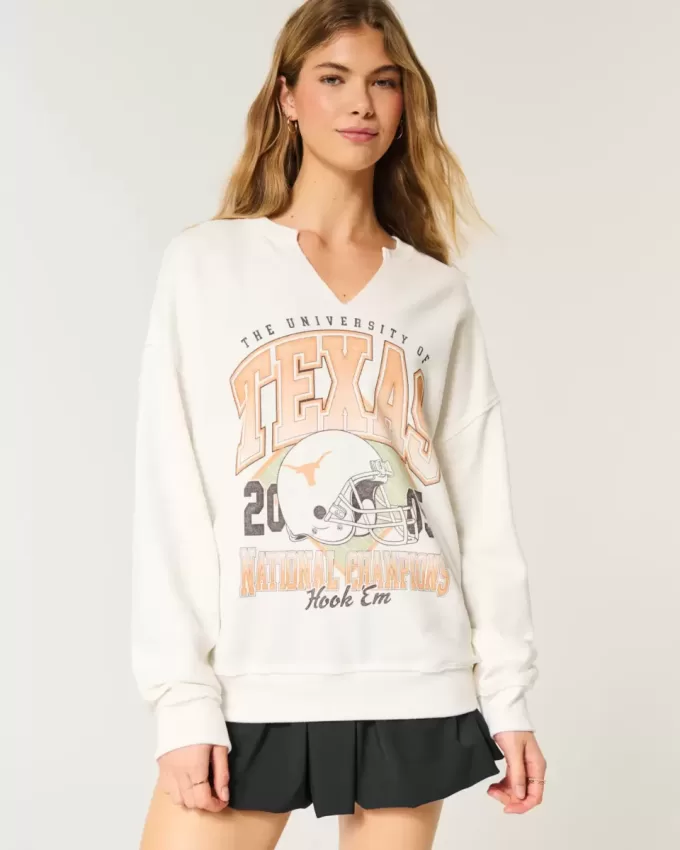 Oversize-Sweatshirt mit Grafik und eingekerbtem Ausschnitt der University of Texas