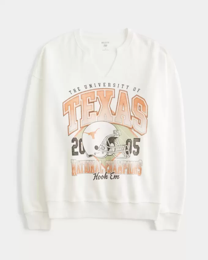 Oversize-Sweatshirt mit Grafik und eingekerbtem Ausschnitt der University of Texas