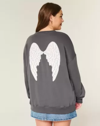 Oversize-Sweatshirt mit Rundhalsausschnitt und Engelsflügel-Grafik